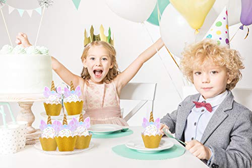 Unicorn Cupcake Toppers Gold Set – 24 pcs Unicorn Birthday Cupcake Decorations Kit