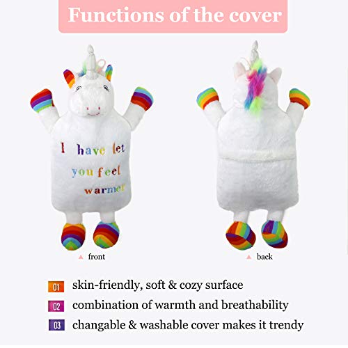 Hot Water Bottle With Rainbow Coloured Faux Fur Unicorn Design Cover - View #6