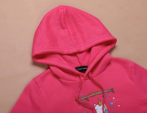 Stephaee Women's Cute Unicorn Print Hoodie Sweatshirt Casual Pullover Hooded Jumper Top Rhodo S