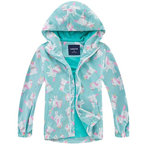 Kids Floral Unicorn Fleece Lined Jacket | Waterproof Windproof Raincoat With Hood