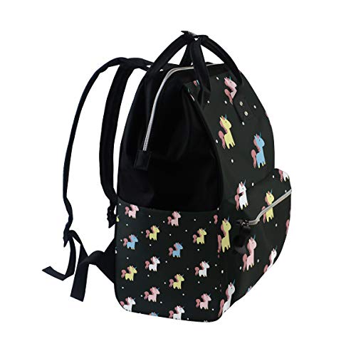 Unicorn Nappy Changing Bag Backpack with Large Capacity- Black