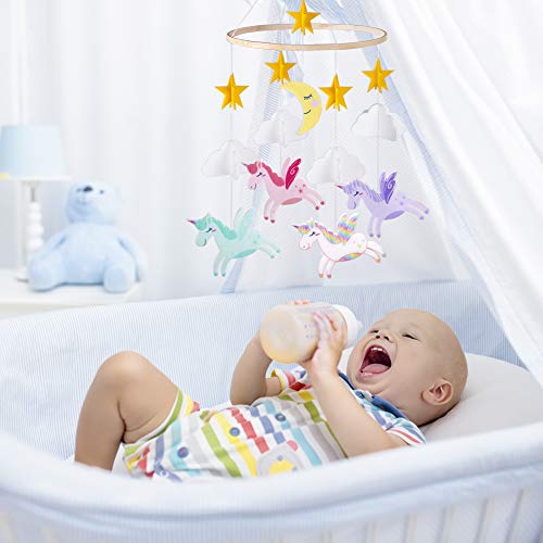 Unicorn baby mobile  stars clouds and moon, pink purple white 