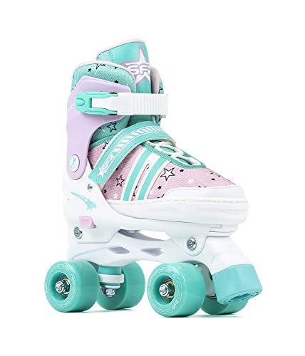 Adjustable Children's Quad/Roller Skates | Stars | Pink & Mint Green 