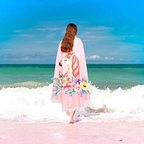 Floral Unicorn Beach Towel | Circular | Ultra Soft | Pink