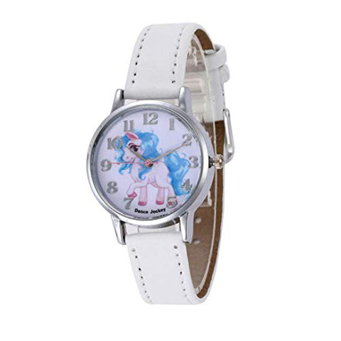 Cute Girls Unicorn Wrist Watch Leather Band | Analogue Display Quartz | White
