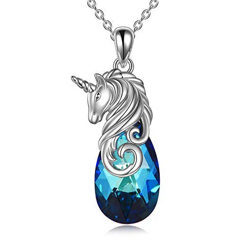 Stunning Unicorn Gifts | Sterling Silver Unicorn Pendant Necklace | Silver & Blue 