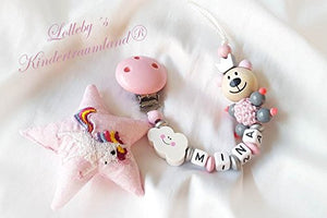 Girl's Unique Dummy Chain Happy Teddy - Baby Shower Gift - (rosé, white, Unicorn)