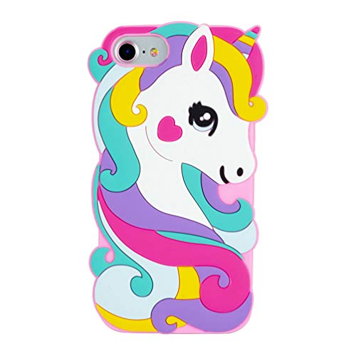 3D Pink Unicorn Case for iPhone 6 6S 7 8 (4.7"), Soft Rubber Silicone Funny Unique Cute Cartoon Animal Shockproof Drop Protection Character Skin Bumper Case Cover for Ladies Kids Girls