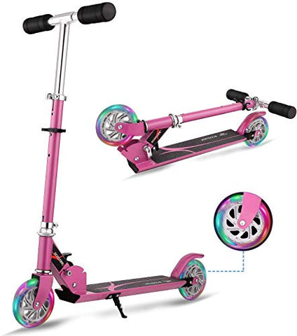 Pink Scooter For Kids | 3 Years + | LED Lights | Adjustable Height 