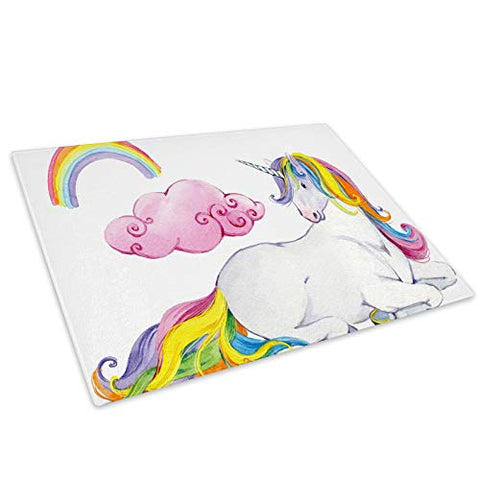Unicorn Rainbow Glass Chopping Board | Kitchen Worktop Saver Protector | Multicoloured 