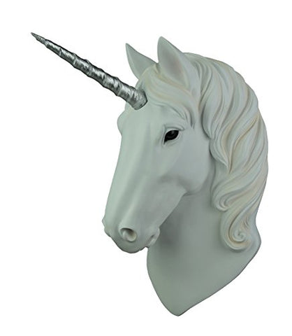 DWK HD49018 - White Unicorn Wall Mounted 16 Inch Head with Silver Horn - Fantasic Detail Hand Painted Wall Hanging Sculpture