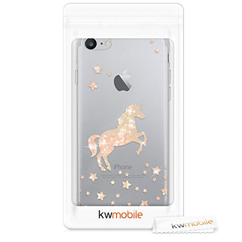 kwmobile TPU Case Compatible with Apple iPhone 7/8 - Soft Crystal Clear IMD Design Back Phone Cover - Unicorn Rose Gold/Transparent