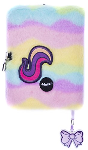 FRINGOO® Rainbow Unicorn Plush A5 Notebook Diary 3D with Padlock and Bookmark