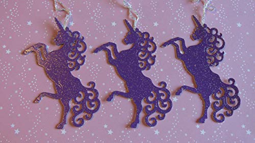 Purple Glittered Unicorn Xmas Tree Decorations