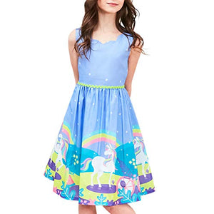 Girls Dress Unicorn Rainbow | Sleeveless Dress | Light Blue