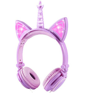 Unicorn Kids Headphones | Lavender Purple | LED Glowing Ears 