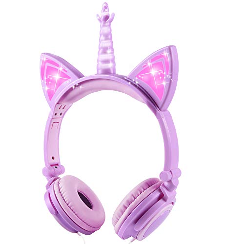 Unicorn Kids Headphones | Lavender Purple | LED Glowing Ears 