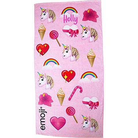Personalised Pink Emoji Beach Towel | Unicorn | Rainbows | Ice Cream