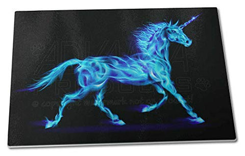 Unicorn Design Large Glass Cutting Chopping Board | Black & Blue 