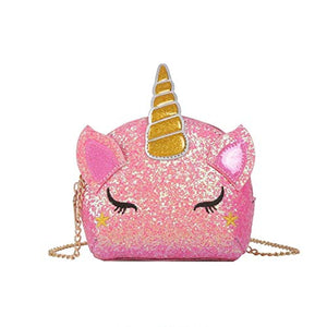 Pink Glitter Cute Unicorn Shoulder Bag Handbag for Girls Teens Women