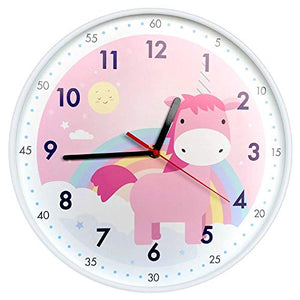 Cute Kids Unicorn Wall Clock | Non Ticking | Learning Clock | Bedroom, Nursery, Playroom