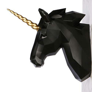 WALPLUS Contemporary Faux Taxidermy Head for Wall Décor Animal Replica Home Decorative Mount Art Sculpture Gift Black Unicorn Gold Horn Wall Hanger