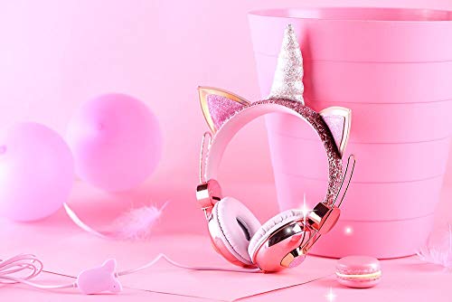 Rose Gold Pink Unicorn Horn & Ear Headphones 