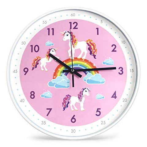 Unicorns & Rainbows Wall Clock | 12-Inch | Non-Ticking | Kids Bedroom