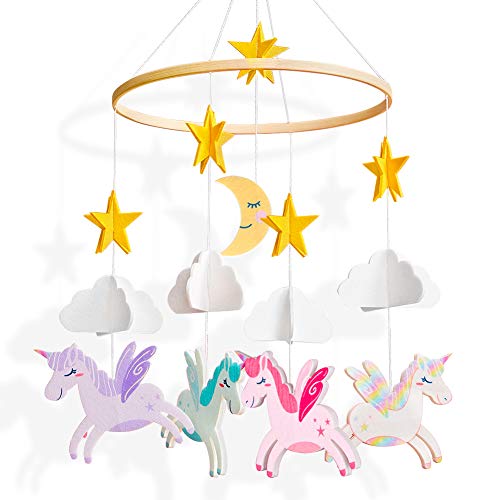 Unicorn, Stars, Clouds and Moon Felt Baby Cot Mobiles, Baby Mobile -Decoration Baby Shower Gift, Pink, Purple, Blue