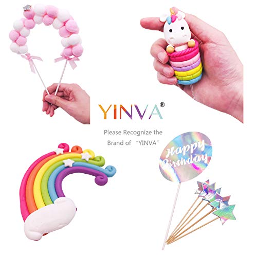 Unicorn Cake Topper Decoration 27 Pcs Including 7 Clouds, 1 Rainbow, 1 Star Hairball Arch, 6 Balloons, 5 Stars, 4 Support Stick, 2 Unicorns, 1 Happy Birthday, for Kids Birthday Baby Shower Party