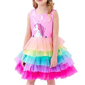 Girls Unicorn Ruffle Rainbow Cake Skirt | 5 Years | Pink Rainbow