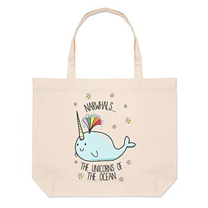 Narwhals The Unicorns Of The Ocean Large Beach Tote Bag