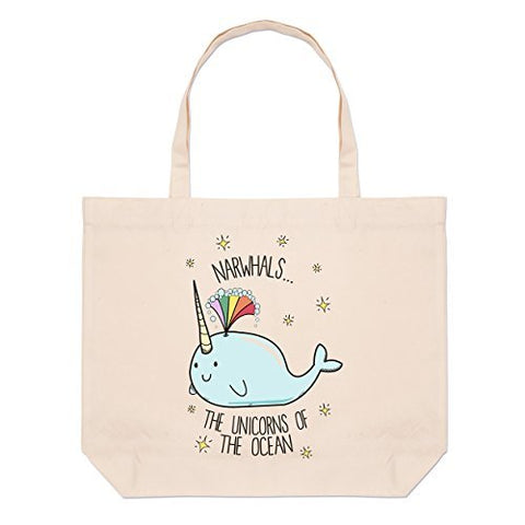 Narwhals The Unicorns Of The Ocean Large Beach Tote Bag
