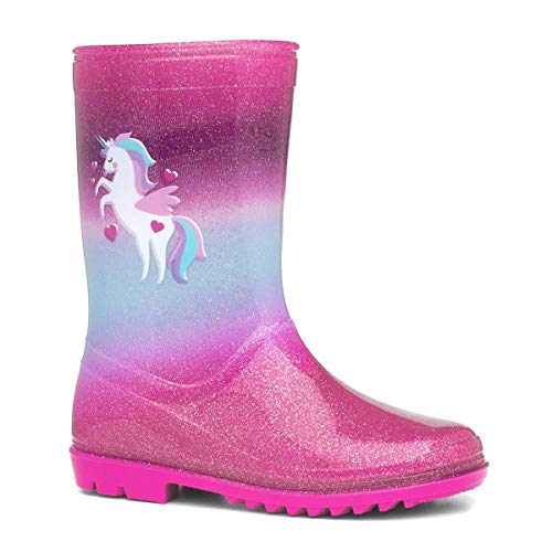 Kids Pink & Blue Unicorn Glitter Wellington Boot | Child | Zone 