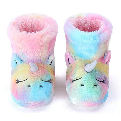 Kids Plush Unicorn Slippers | Fluffy Boots For Girls | Colourful