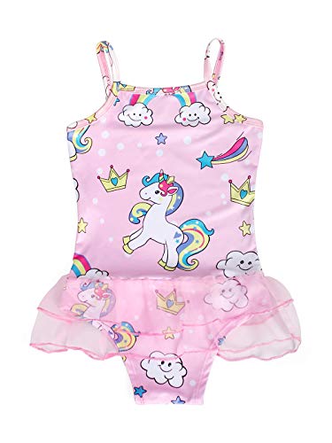 Pink ruffle swimsuit with unicorn