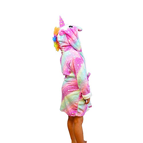 Kids Girls 3D Unicorn Star Print Fleece Bathrobe - Animal Dressing Gown Night Loungewear