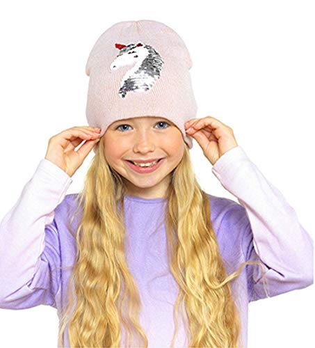 Thingimijigs Girls Beanie Hat Reversible Sequins, Unicorn Pink 3-5