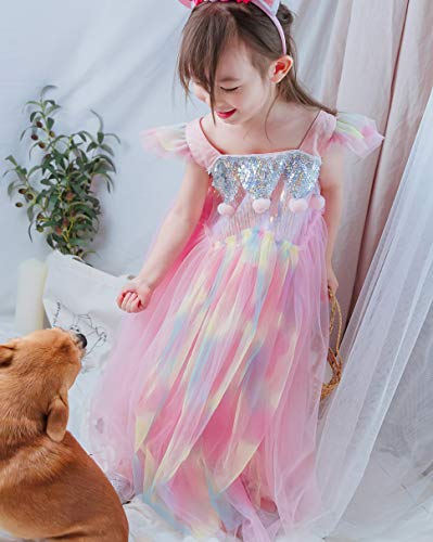 Girls Unicorn Fancy Dress Costumes Birthday Party Girl Tulle Dress  Sequined Rainbow