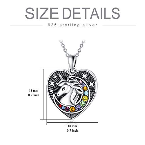 Unicorn Gifts for Girls, Sterling Silver Unicorn Locket Necklace that Holds Pictures, Heart Locket Memory Birthday Jewellery Gifts for Daughter Women