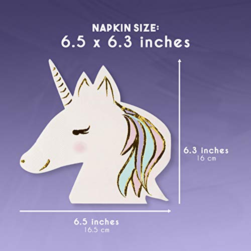 Disposable Paper Cocktail Napkins (50-Pack) - Unicorn Die-Cut Shaped Design with Gold Foil, 3- Ply, Folded: 6.5 x 6.3 Inches