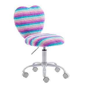 Wahson | Faux Fur Kids Swivel Chair | Unicorn Style Stripy Computer Chair | Girls Bedroom 