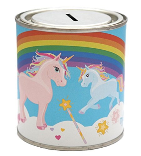Kids Unicorn Rainbow Money Savings Tin Box Can Jar Saver Cash