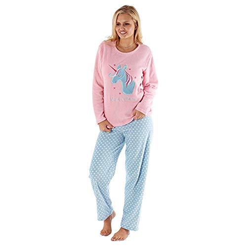 Womens Fleece Unicorn Pyjamas Pink Blue 