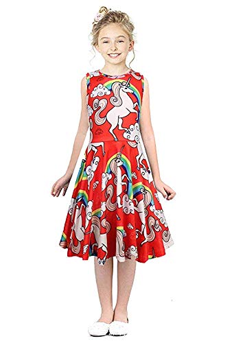 Bright Red Unicorn Print Dress - Sleeveless Party Dress