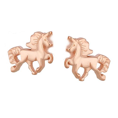 SL-Silver Pierced Earrings 925 Silver Rose Gold Plated Unicorn in Gift Box