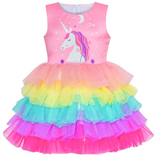 Girls Dress Unicorn Ruffle Rainbow | Pink | Fancy Dress