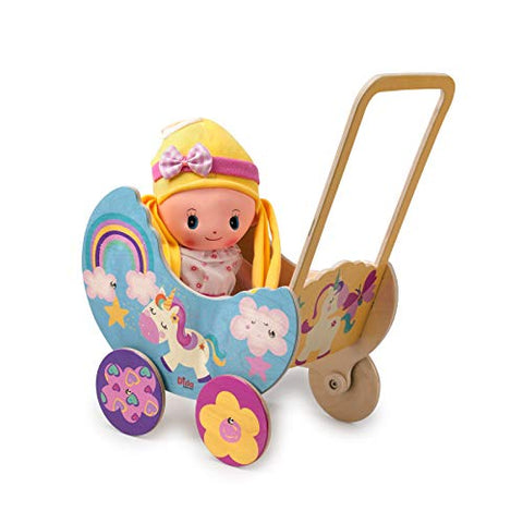 Wooden Unicorn Dolls Pram | Stroller | For Children | Multicoloured 