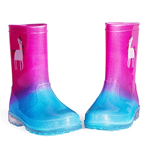 Rainbow Light Up Wellington Boots Pink Blue 