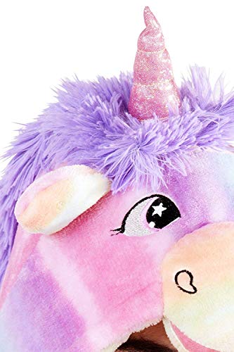 Cute and Cuddly, Ladies, Girls Novelty Flannel Fleece Unicorn Hooded Robe, Dressing Gown with Face and Horn, Rainbow, Small